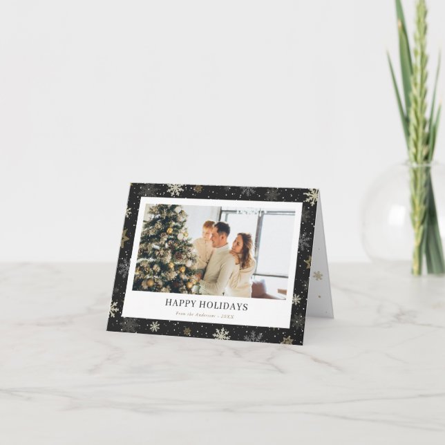 Tarjeta plegada Black Photo Happy Holidays (Anverso)