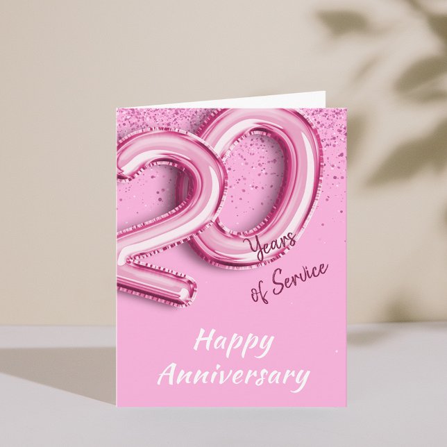 Tarjeta plegada de 20 años de aniversario de emple (Employee Anniversary 20 Years PinkBalloon Fold Card)