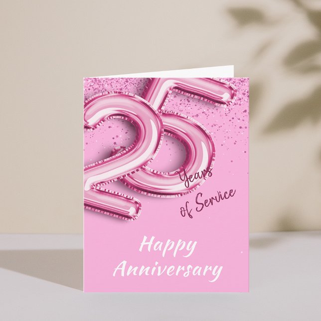 Tarjeta plegada de 25 años de aniversario de emple (Employee Anniversary 25 Years PinkBalloon Fold Card)