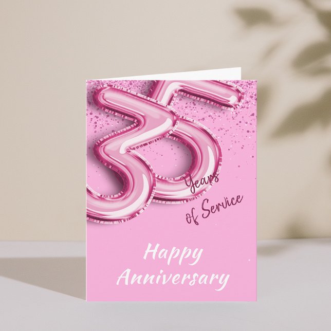 Tarjeta plegada de 35 años de aniversario de emple (Employee Anniversary 35 Years PinkBalloon Fold Card)