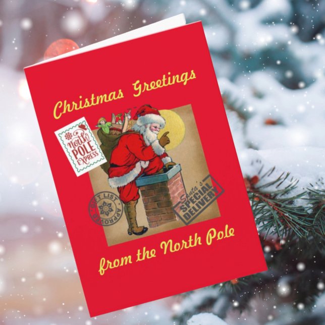 Tarjeta plegada de 5”X7” con Santa bajando por la  (Subido por el creador)