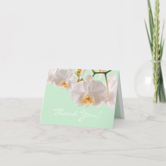 Tarjeta plegada de agradecimiento verde y orquídea (Anverso)