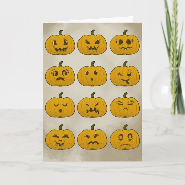 Tarjeta plegada de calabazas de Halloween antiguas (Anverso)
