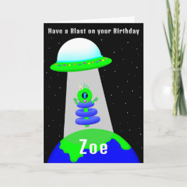 Tarjeta plegada de Chica de cumpleaños de Alien po