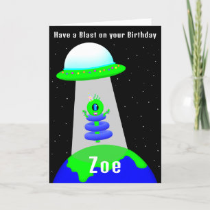 Tarjeta plegada de Chica de cumpleaños de Alien po