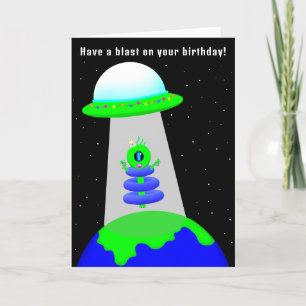 Tarjeta plegada de Chica de cumpleaños de Alien po