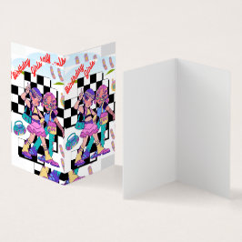 tarjeta plegada de chicas de cumpleaños de moda si