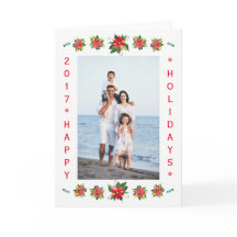 Tarjeta plegada de color de agua de poinsettia-ver