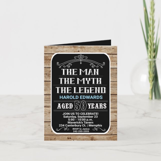 Tarjeta plegada de cumpleaños de 50 años para homb (Anverso)