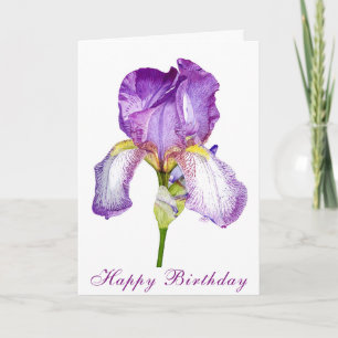 Tarjeta plegada de cumpleaños Iris púrpura brillan