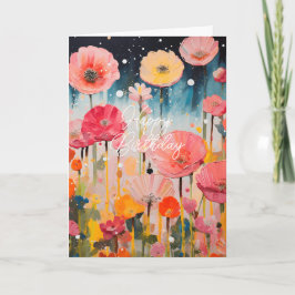 Tarjeta plegada de flores rosadas y amarillas de b