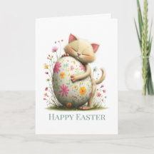 Tarjeta plegada de gatito de Pascua linda personal