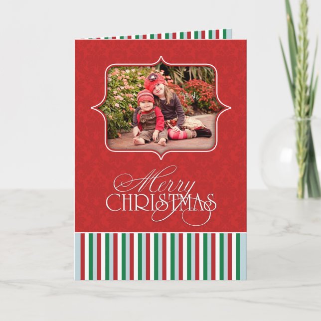 Tarjeta plegada de la foto navideña de Feliz (Anverso)
