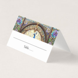 Tarjeta plegada de la mesa de plumas de pavo real