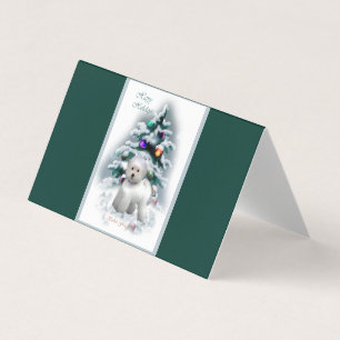 Tarjeta plegada de Navidades de Bichon Frise