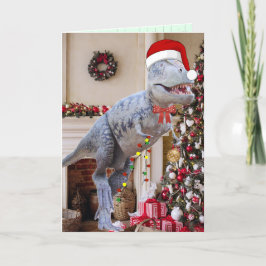 Tarjeta plegada de Navidades de dinosaurios