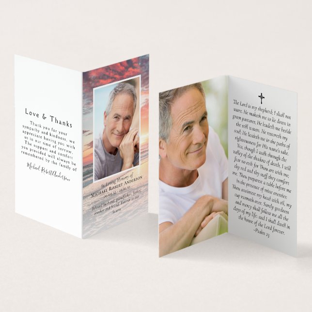 Tarjeta plegada de oración conmemorativa del océan (Interior y exterior)