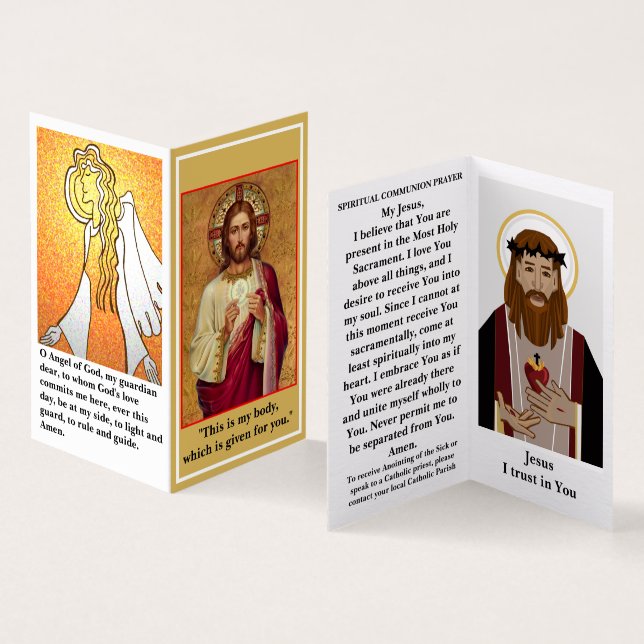 Tarjeta plegada de oración de la comunión católica (Interior y exterior)