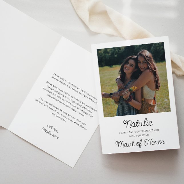 Tarjeta Plegada de Propuesta de Dama de Honor con  (Maid of Honor Proposal Card Photo)