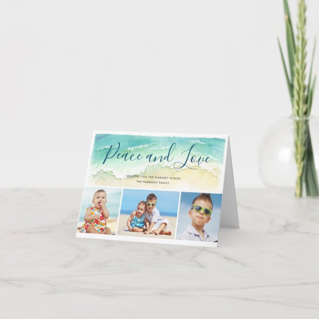 Tarjeta plegada de vacaciones costera de 3 fotos d (Anverso)