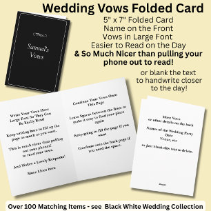 Tarjeta Plegada de Votos de Boda Blanco Negro