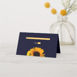 Tarjeta plegada del Boda del girasol (azul marino)