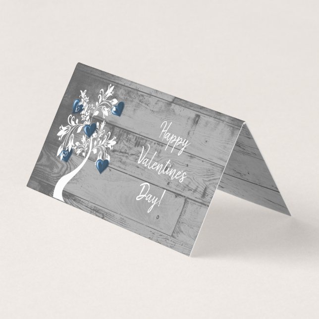 Tarjeta plegada en árbol azul de San Valentín (Anverso)