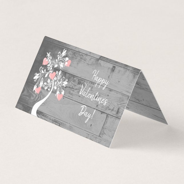 Tarjeta plegada en árbol rosa de los corazones de  (Anverso)