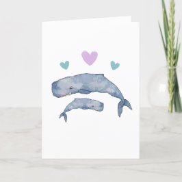 Tarjeta plegada madre y bebé ballena en blanco