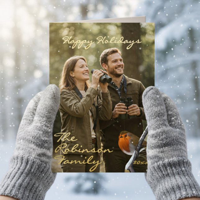 Tarjeta plegada para el Relieve metalizado de foto (Real foil holiday card with space for your photo and greeting)