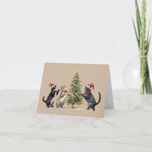 Tarjeta plegada para gatos de árbol de Navidad de  (Anverso)