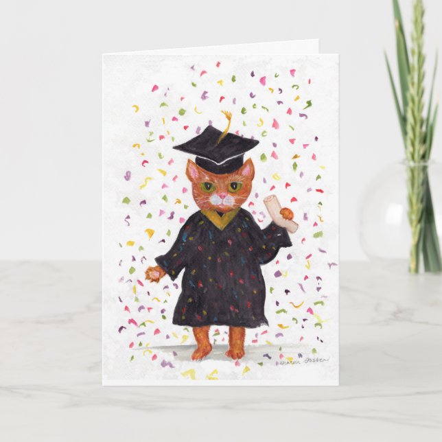 Tarjeta plegada para graduación de gato (Anverso)