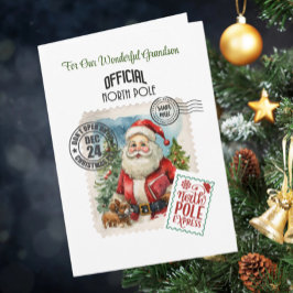 Tarjeta plegada Vintage Santa 5" x 7" del Polo Nor