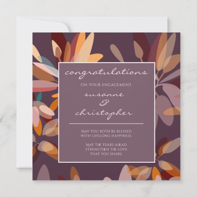 Tarjeta Pluma de compromiso/Moda y Botánica Beige (Reverso)