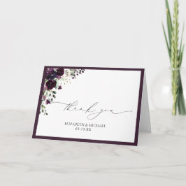 Tarjeta Pluma Morado Acuarela Floral Boda Gracias