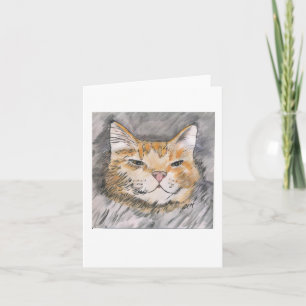 Tarjeta Pluma y tinta con gato Naranja de acuarela - Notec