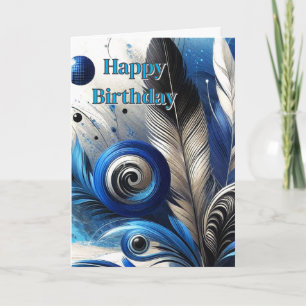 Tarjeta Plumas Azules Arte Abstracto de IA Feliz Cumpleaño