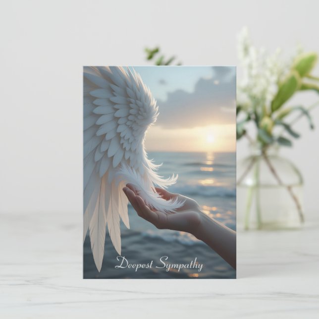 Tarjeta Plumas blancas del ala de un ángel, simpatía  (Anverso de pie)