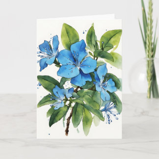 Tarjeta Plumbago Auriculata - Flores en acuarela