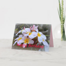 Tarjeta Plumeria blanca y rosa feliz cumpleaños, rosa