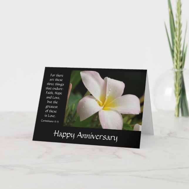 Tarjeta Plumeria floral del aniversario con verso sobre (Anverso)