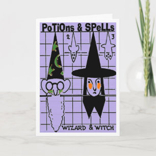 TARJETA POCIONES Y ENCANTOS DEL VINTAGE HALLOWE'EN QUE