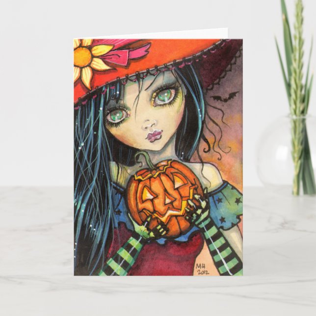 Tarjeta Poco arte de la fantasía de la bruja de Halloween (Anverso)