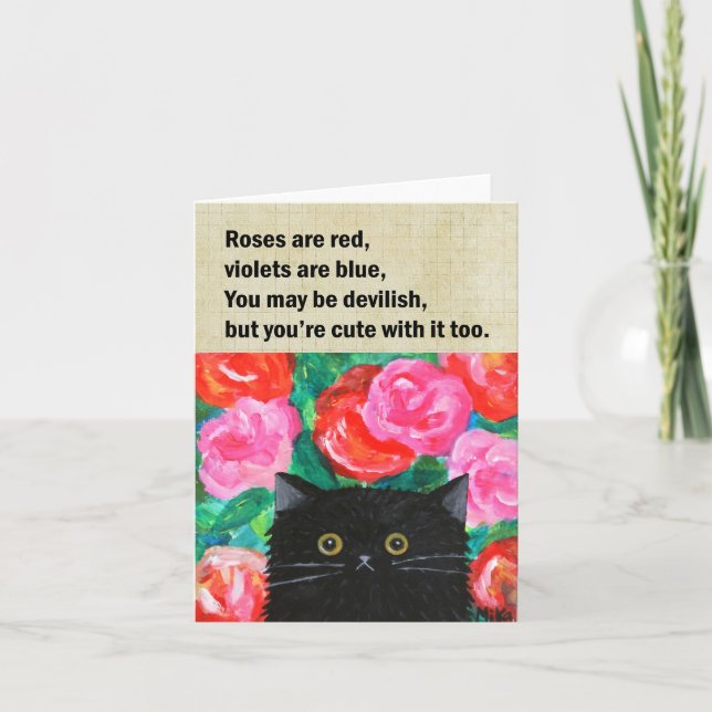 Tarjeta Poema de amor gracioso Día de San Valentín gato ne (Anverso)