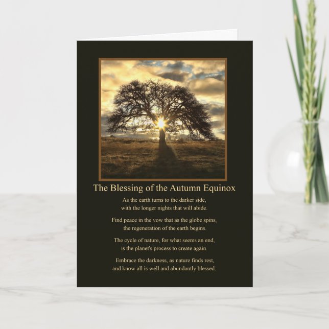Tarjeta Poema de Bendición Equinoccio de Otoño con Arbol d (Anverso)