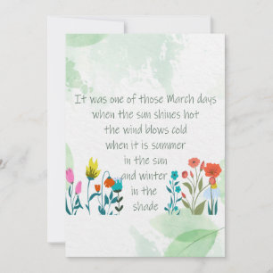 Tarjeta Poema de citas de primavera inspiradora Charles Di