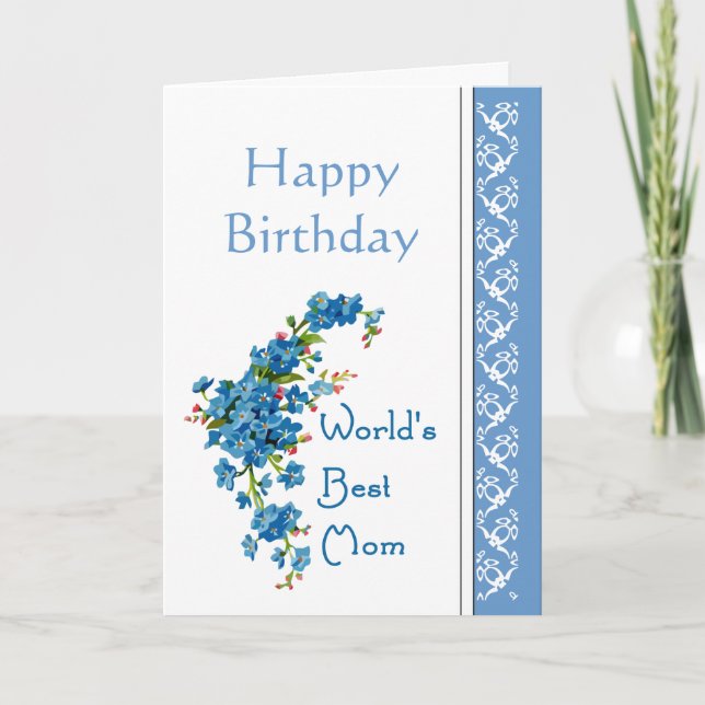 Tarjeta Poema de cumpleaños de mamá y flores de nomeolvide (Anverso)