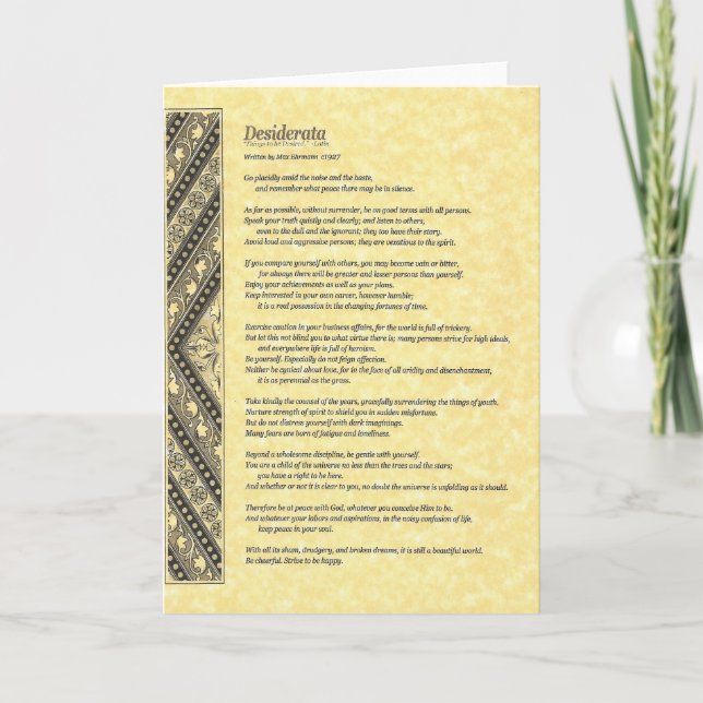 Tarjeta Poema de DESIDERATA=Max Ehrmann=Colección de perga (Anverso)