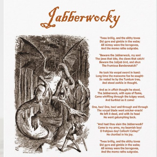 Tarjeta Poema de Jabberwocky de Lewis Carroll (Negro Adder (Lewis Carroll's fantastic Jabberwocky poem along with John Tenniel's drawing of the Jabberwock)