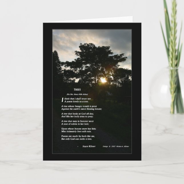 Tarjeta Poema de Joyce Kilmer de los "árboles", diseño de (Anverso)